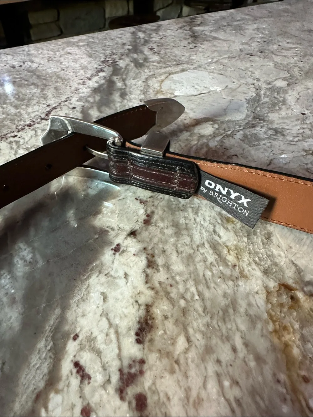 Brighton Onyx Brown Leather Belt with Silver-Tone Buckle